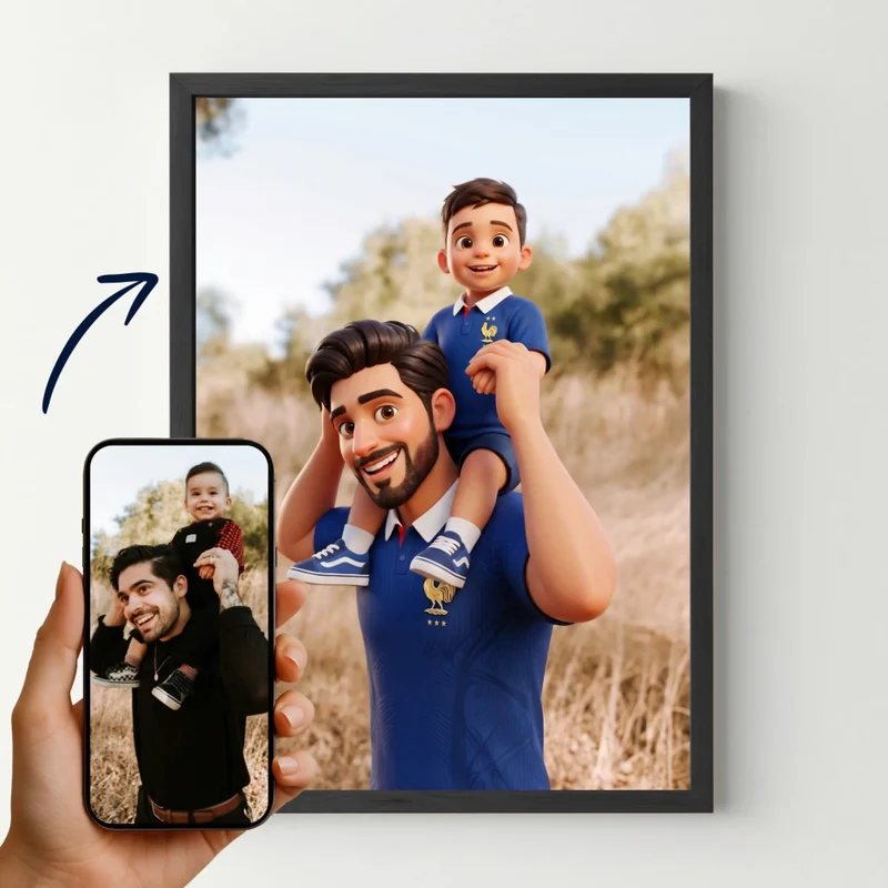 Affiche personnalisée - Votre photo de famille style film d'animation - Équipe de France