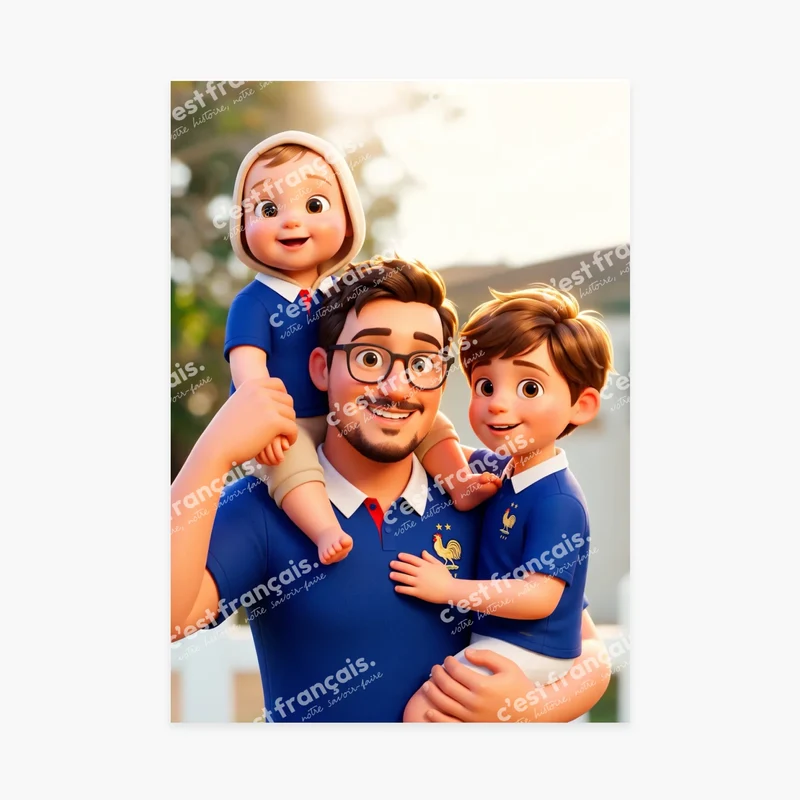 Affiche personnalisée - Votre photo de famille style film d'animation - Équipe de France