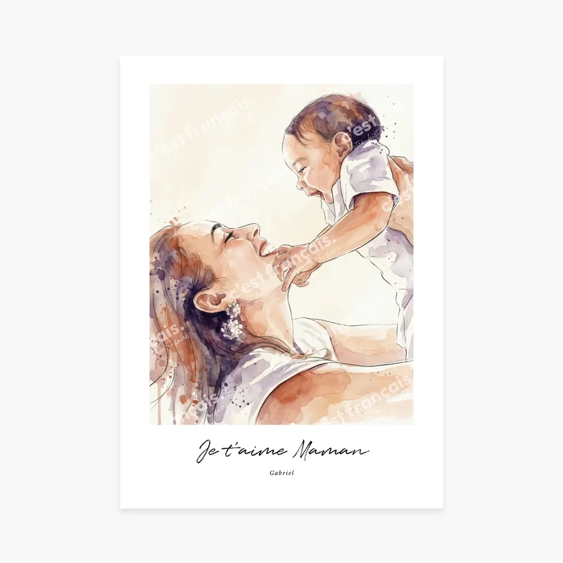 Affiche personnalisée - Je t'aime Maman, votre photo en style illustration aquarelle