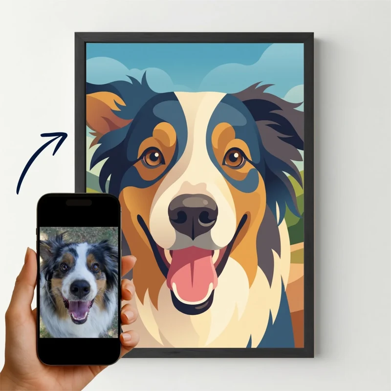 Affiche personnalisée - Portrait animal chien ou chat en illustration style poster vintage