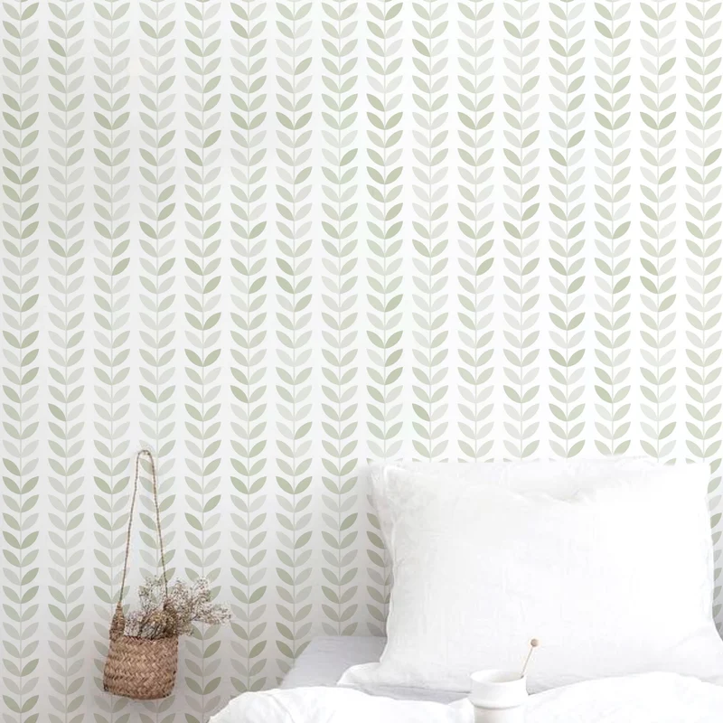 Light Sage Vintage Leaves Vinyl Wallpaper Adhesive 50x300cm - Decochic