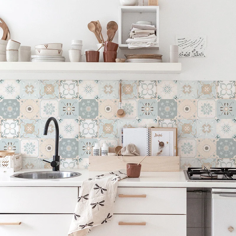 Vintage Mint Tile Vinyl Self-Adhesive Wallpaper 50x300cm