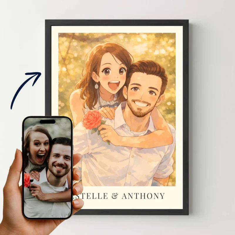 Affiche personnalisée - Portrait en dessin style manga / anime japonais