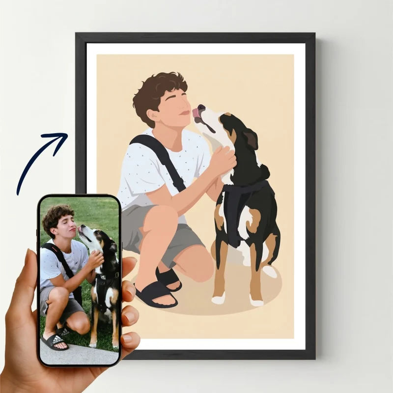 Affiche personnalisée chien - Votre portrait de chien en dessin vectoriel doux