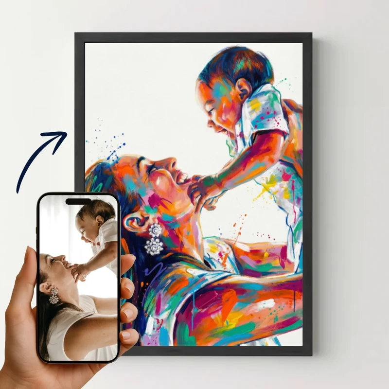 Affiche personnalisée maman - Votre photo en illustration style graffiti et tâches d'encre