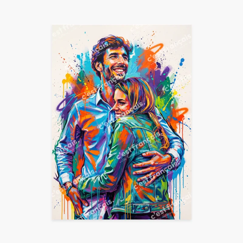 Affiche personnalisée maman - Votre photo en illustration style graffiti et tâches d'encre