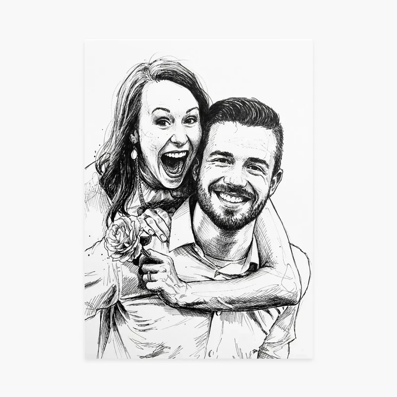 Affiche personnalisée - Votre photo en dessin artistique noir & blanc à l'encre noire