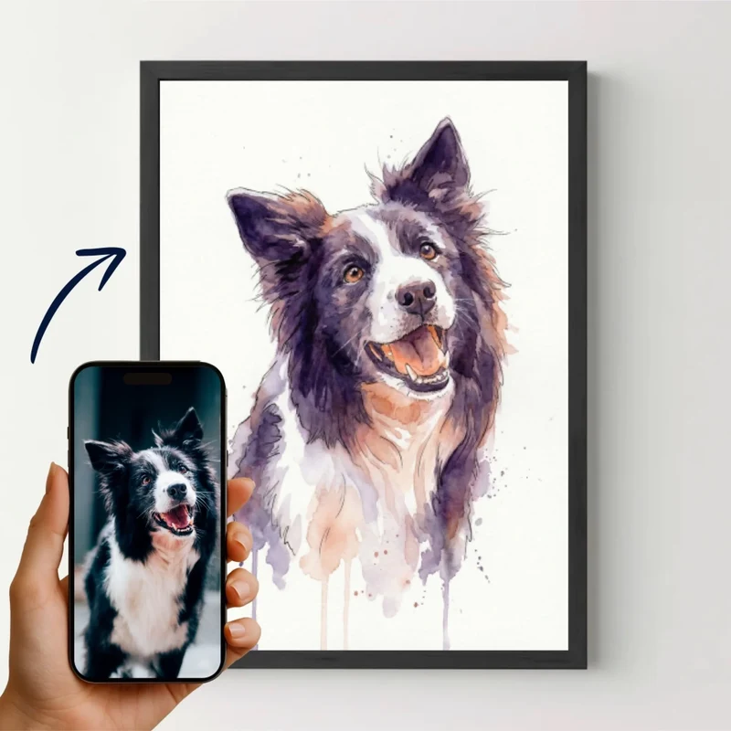 Affiche personnalisée - Votre photo d'animal chien ou chat en illustration aquarelle