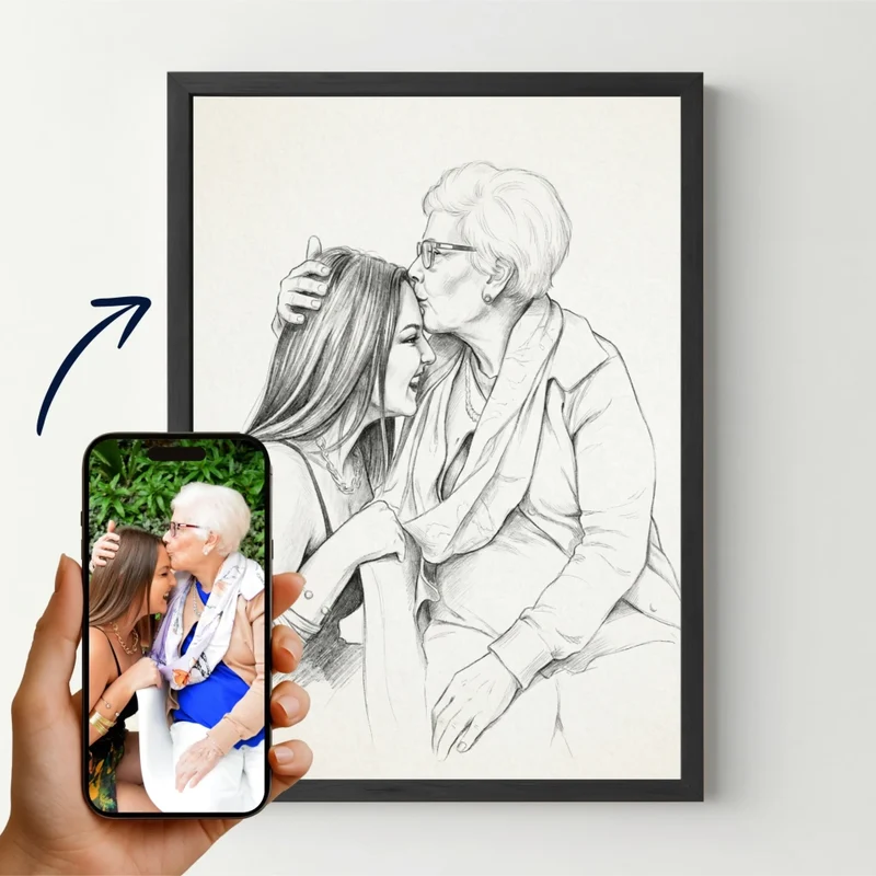 Affiche personnalisée - Votre photo en illustration portrait au crayon noir & blanc