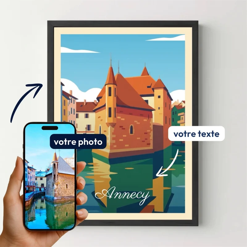 Affiche ville personnalisée Annecy - Votre affiche de ville illustrée avec votre photo