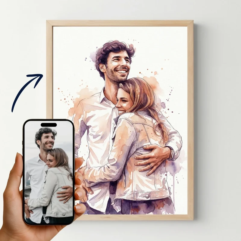 Affiche personnalisée - Votre photo en illustration aquarelle, votre portrait en dessin