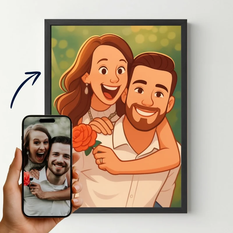 Affiche personnalisée - Portrait illustration cartoon couple / famille
