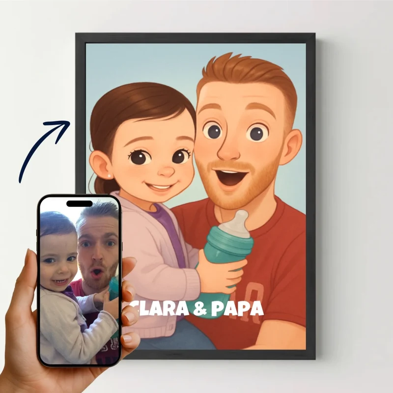 Affiche personnalisée famille - Votre photo en dessin portrait doux et joyeux