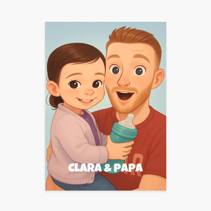 Affiche personnalisée famille - Votre photo en dessin portrait doux et joyeux