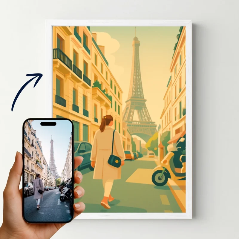 Affiche personnalisée - Votre paysage en illustration colorée style poster vintage