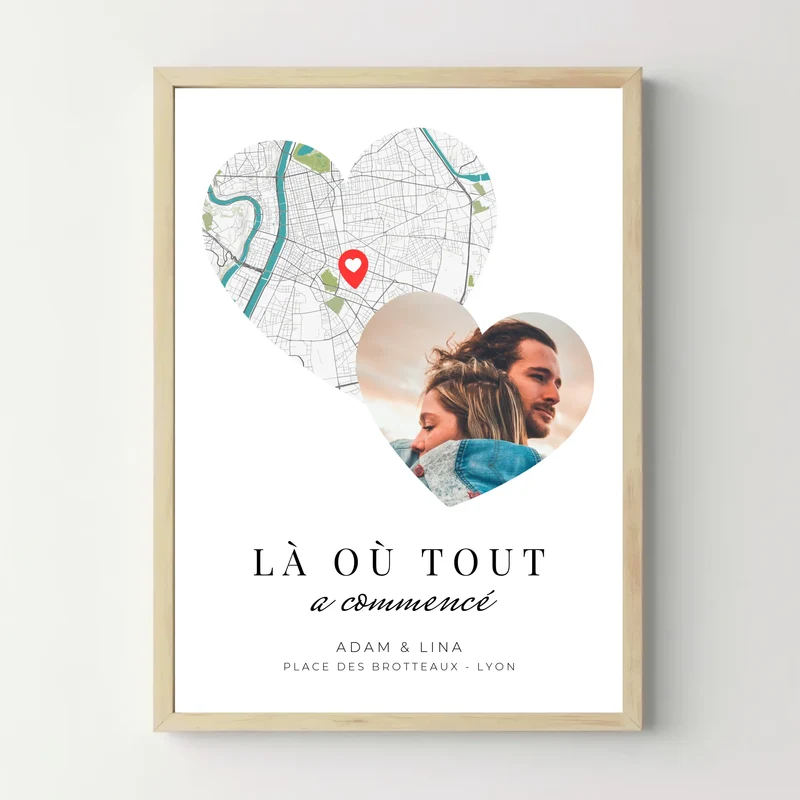 Affiche personnalisée couple - Là où tout a commencé - Carte et photo