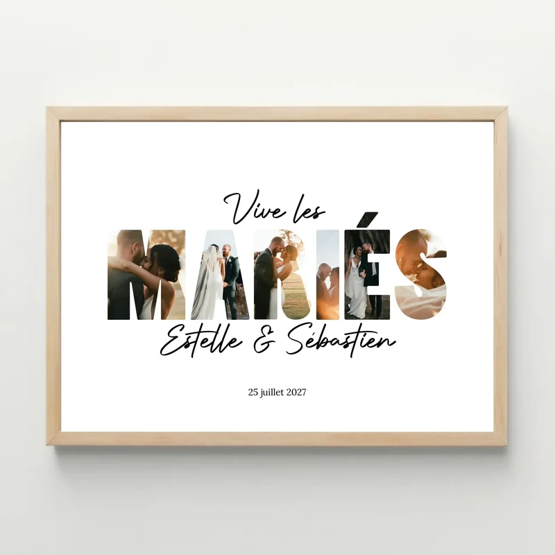 Affiche personnalisée - Vive les mariés lettres photos