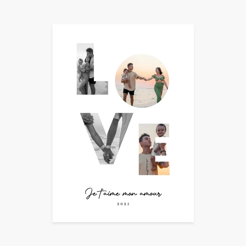 Affiche personnalisée couple & famille - Love Lettres photos portrait