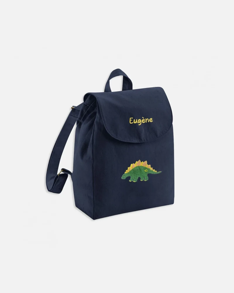 Sac à dos bleu marine brodé dinosaure