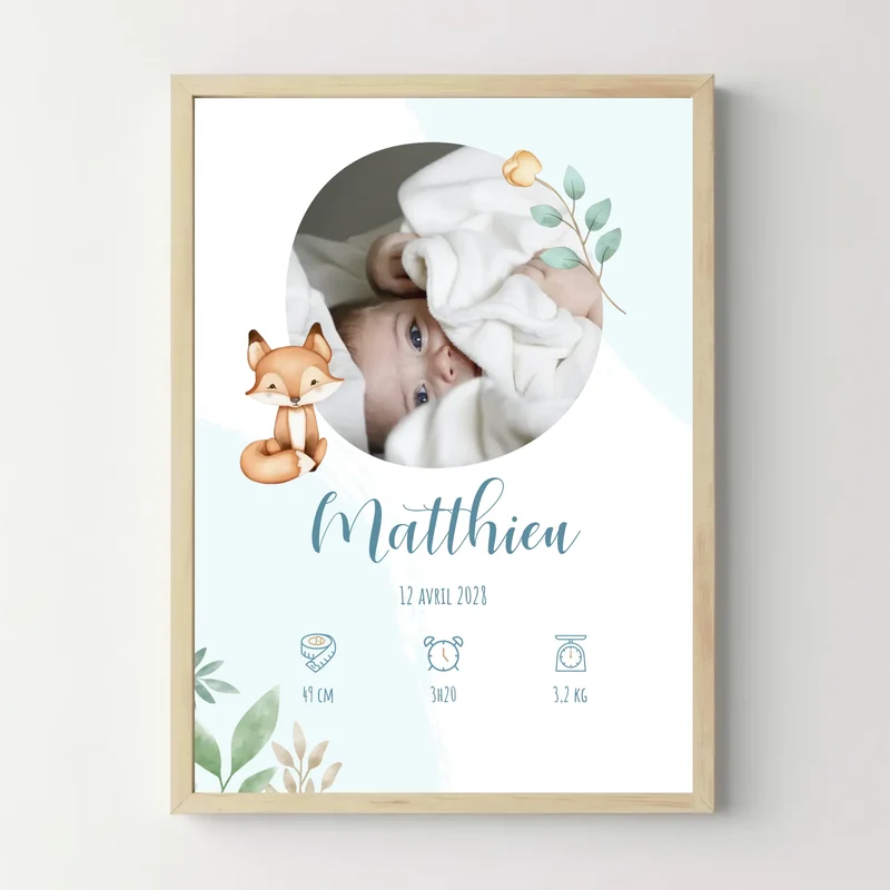 Affiche de naissance personnalisée - Animaux du zoo - Photo