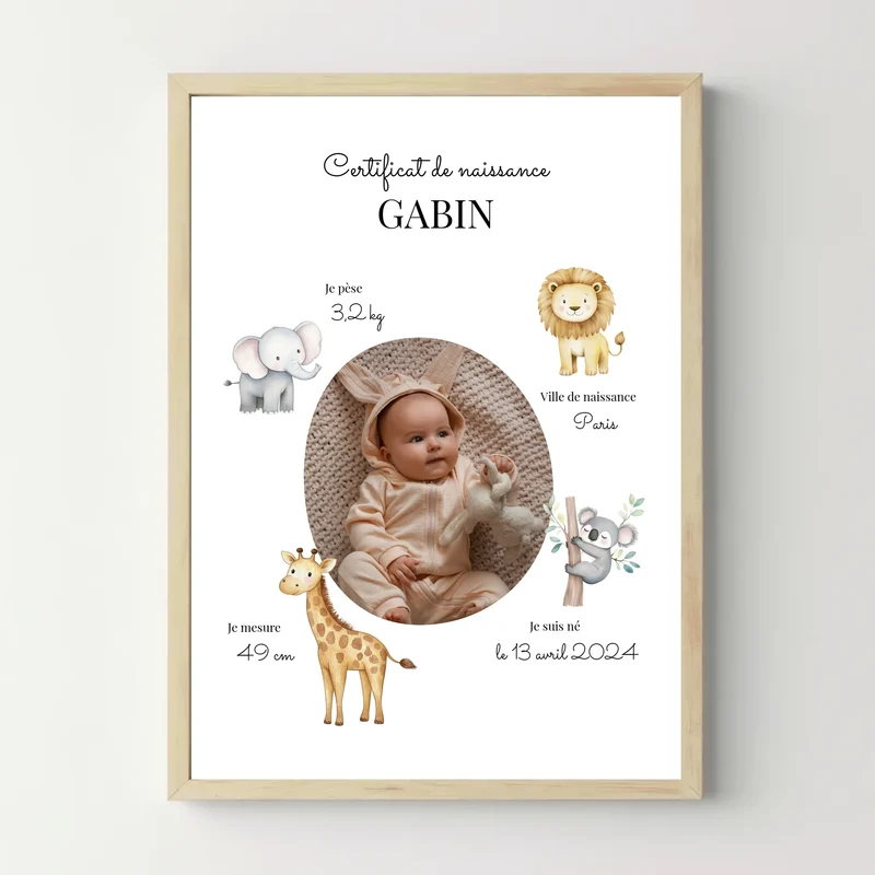 Affiche naissance personnalisée - Certificat de naissance animaux