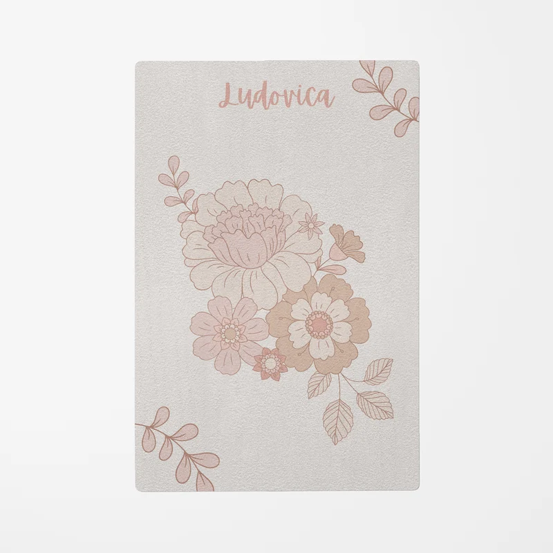 Retro Flowers Kids' Rug - Multiple Sizes Available - Customizable Name