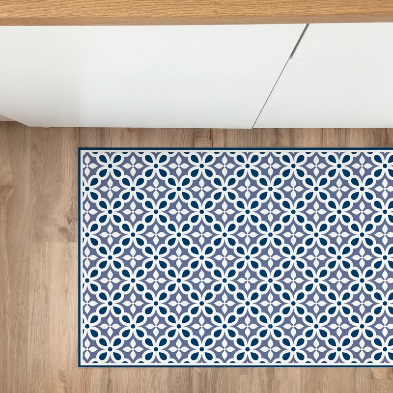 Vinyl Rug 48x184 cm Navy Mosaic