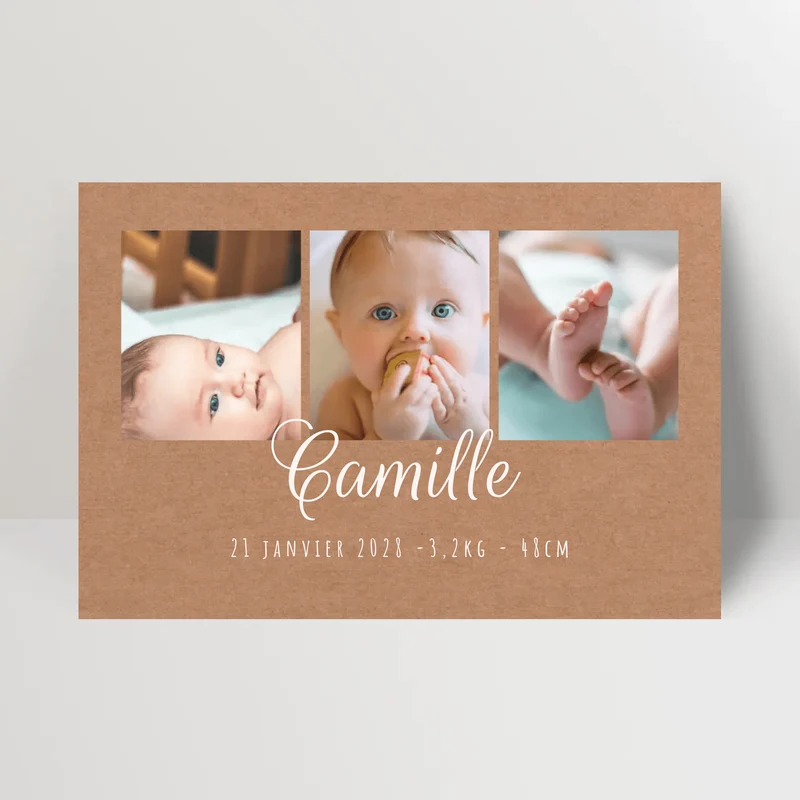 Faire-part naissance personnalisé photo - Triplove Kraft