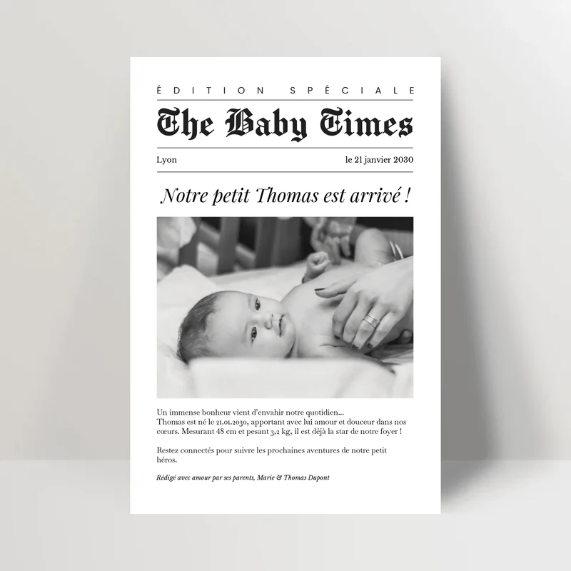 Faire-part naissance personnalisé original - Baby Journal