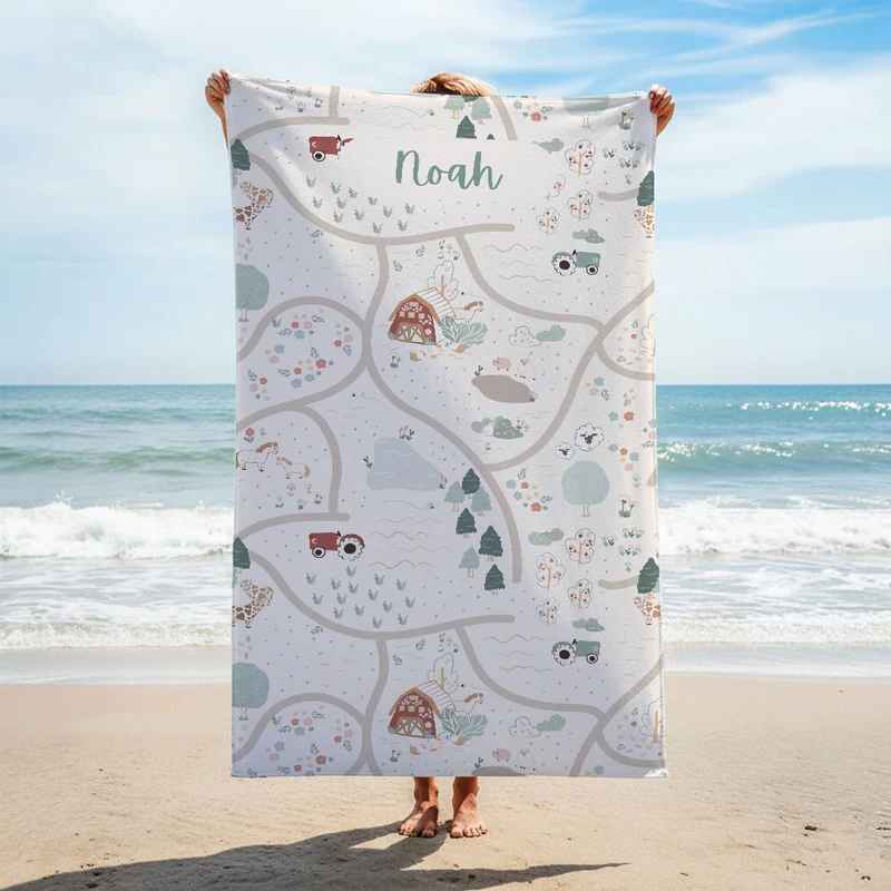 Happy Farm Customizable Beach Towel