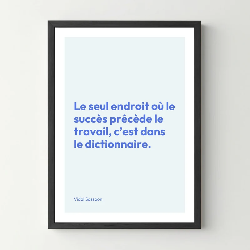 Affiche citation inspirante - Le seul endroit où le succès précède le travail...