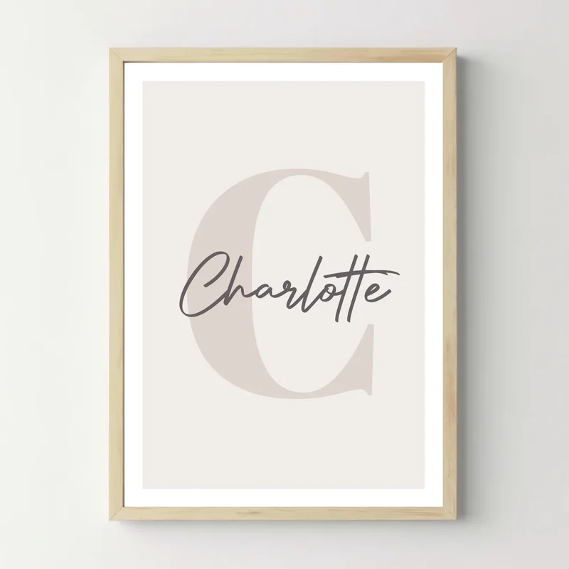Affiche personnalisée naissance - Initiale prénom marron