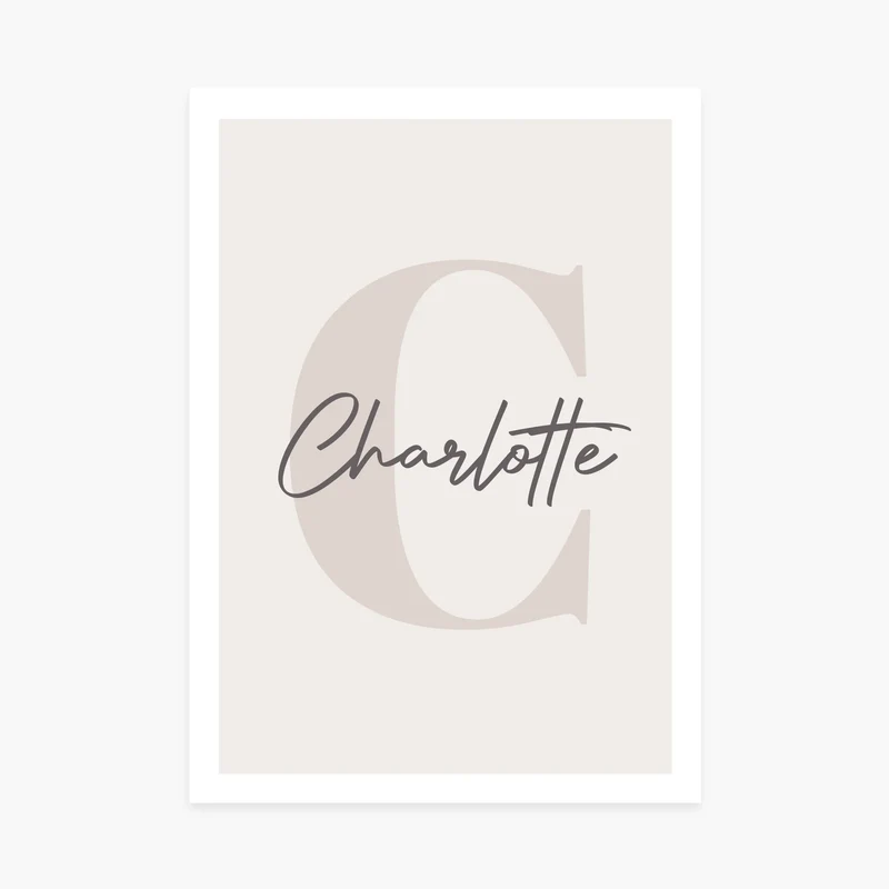 Affiche personnalisée naissance - Initiale prénom marron