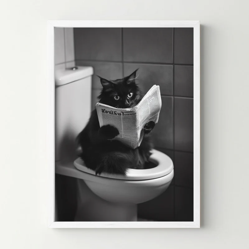 Affiche Humour WC - Chat aux toilettes