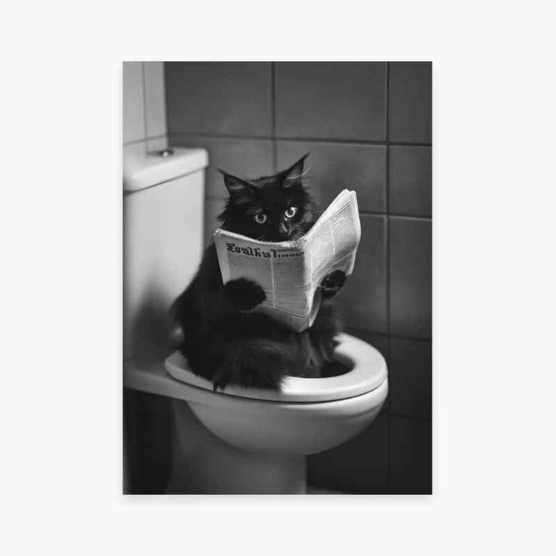 Affiche Humour WC - Chat aux toilettes