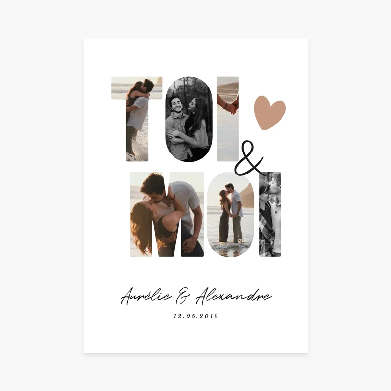 Affiche couple personnalisée photos - Toi & Moi