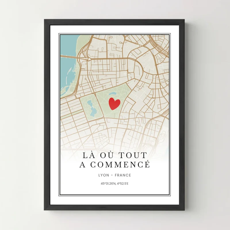 Affiche personnalisée couple - Carte personnalisable, lieu de la première rencontre