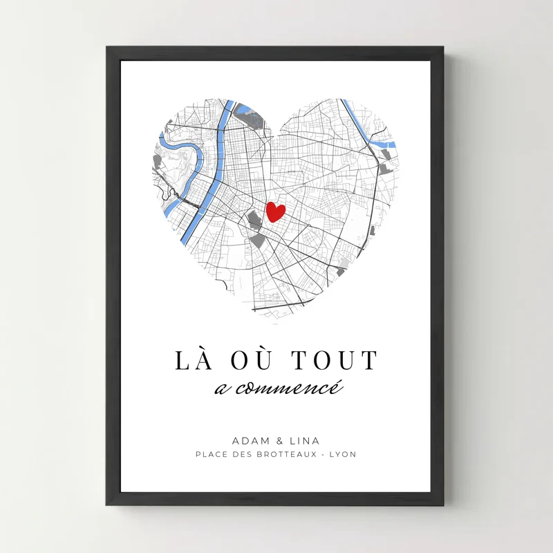 Affiche personnalisée Couple - Là où tout a commencé, carte personnalisable