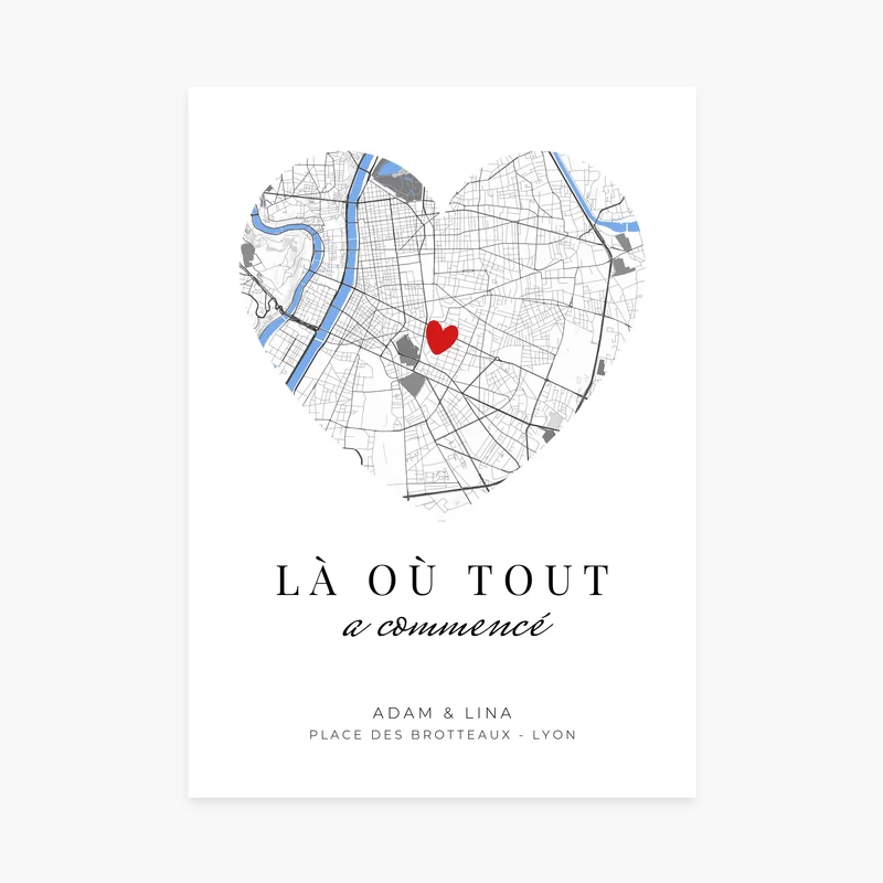 Affiche personnalisée Couple - Là où tout a commencé, carte personnalisable