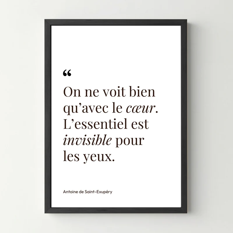 Affiche citation "On ne voit bien qu'avec le coeur" St-Exupéry