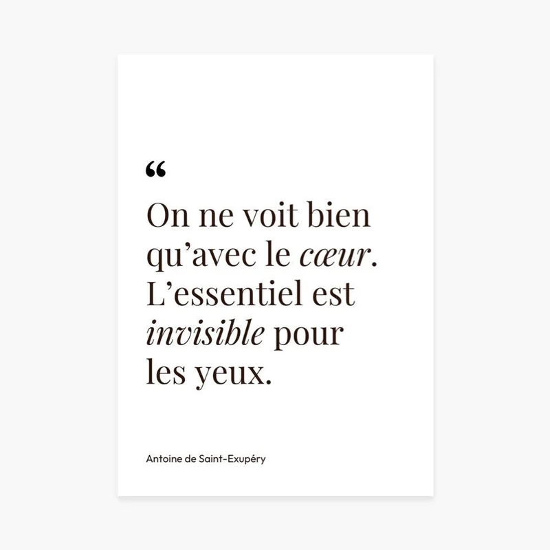 Affiche citation "On ne voit bien qu'avec le coeur" St-Exupéry