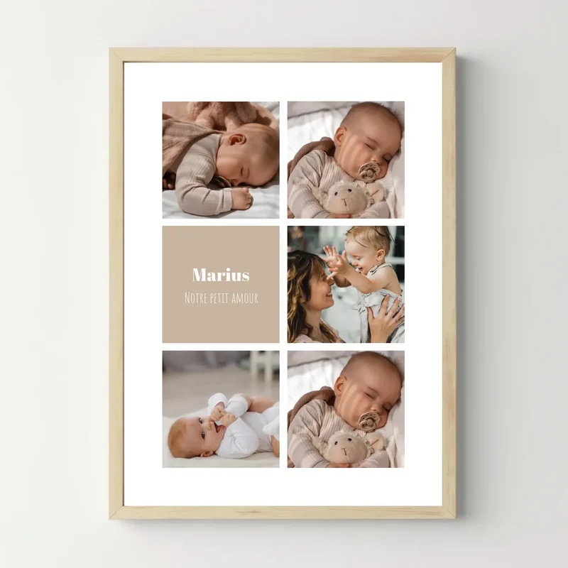 Affiche personnalisée pêle-mêle photos naissance
