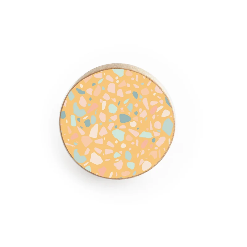 Wooden Knob with Yellow Terrazzo Knob Design
