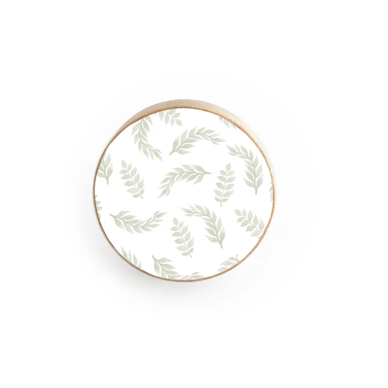 Wooden Door Knob with Embossed Watercolor Leaf Design