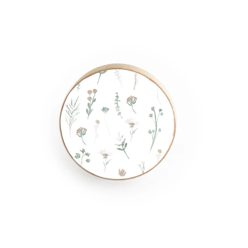 Wooden Door Knob with Embossed Wildflower Design