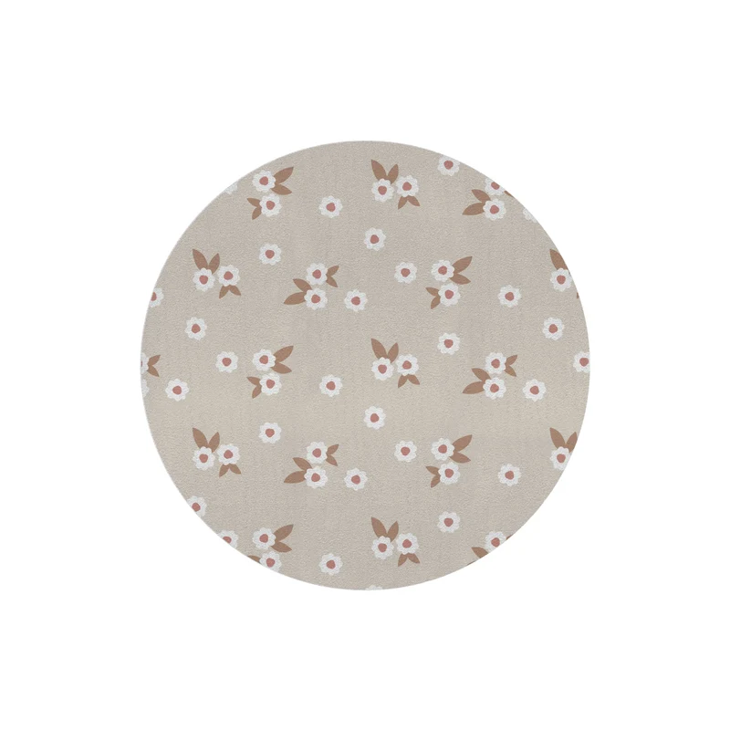 Tapis de jeu rond beige à fleurs