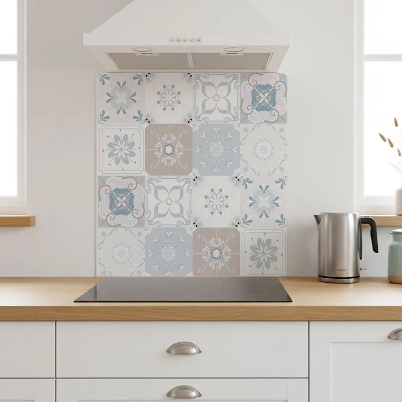 Salpicadero de azulejos vintage azul y gris topo - Salpicadero de cocina de aluminio - Varios tamaños disponibles
