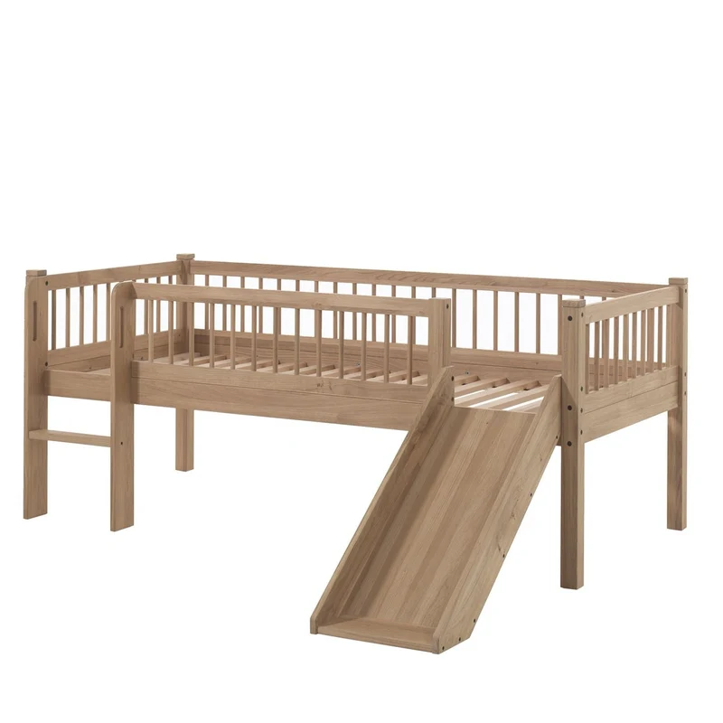 Cama alta baja con escalera y tobogán FORREST 90x200 cm Roble Vipack
