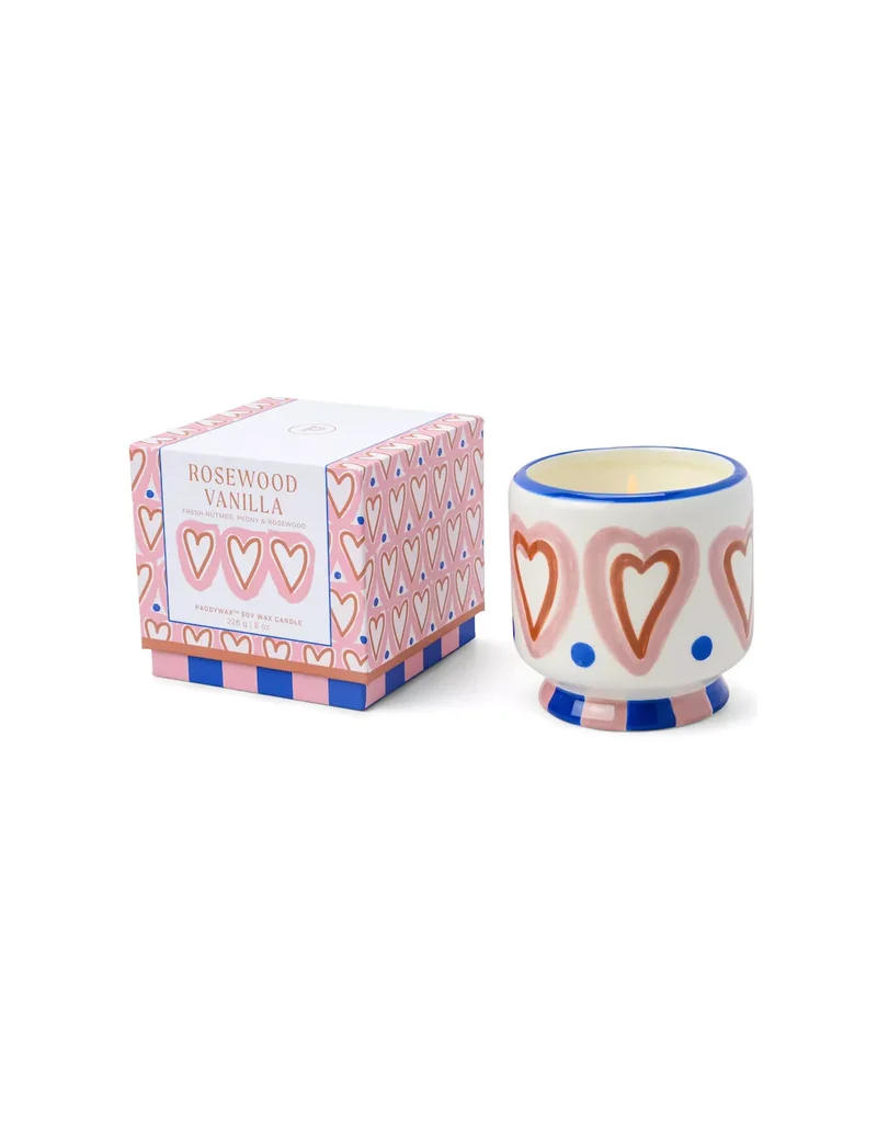 Bougie Adopo "Coeurs - Bois de rose et vanille" - Paddywax