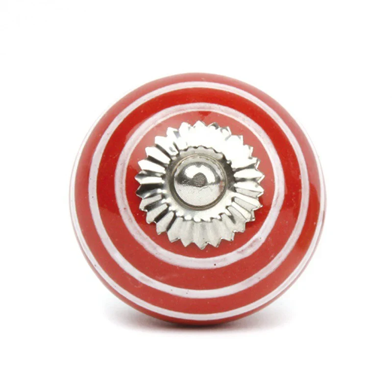 Grande poignée de porte en céramique rouge à rayures blanches